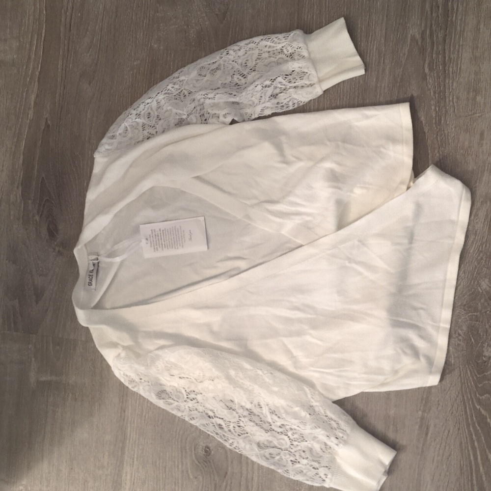 Grace karin white blouse/cardigan size small